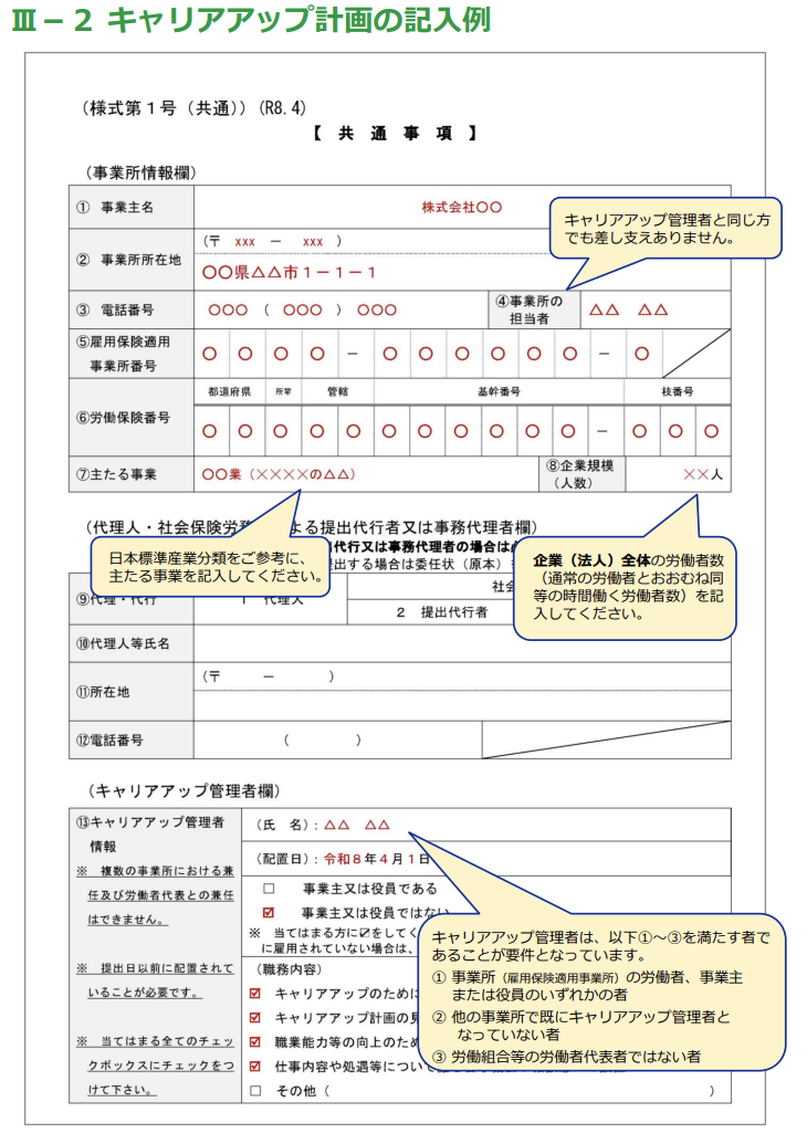 キャリアアップ計画の記入例01